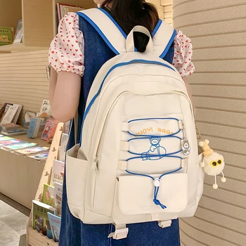 Белый школьный рюкзак для девочек-подростков, большой нейлоновый рюкзак из ткани с мультяшным принтом, женский рюкзак Kawaii, студенческие рюкзаки с несколькими карманами,