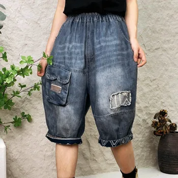 Женские повседневные шорты с эластичной резинкой на талии, укороченные джинсы