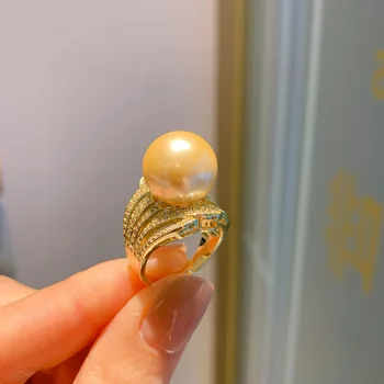 2023 Новые Модные свадебные кольца из серебра 925 пробы с жемчугом для женщин Золотого цвета Элегантное женское обручальное кольцо Подарок на годовщину Ювелирные изделия