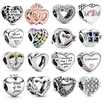 Новые модные бусины в форме сердца, бусины sisters Mum для оригинальных женских браслетов Pandora, ювелирные подарки