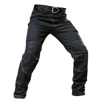 Эластичные черные тактические джинсовые брюки, мужские прямые джинсовые брюки с несколькими карманами, городские тренировочные брюки для поездок на работу, черные удобные