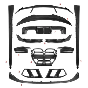 Обвес из сухого углеродного волокна MP Style для BMW G80 M3 2021 2022, крышка переднего зеркала, решетка радиатора, боковая юбка, диффузор, спойлер