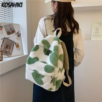 Модный Корейский пушистый Женский рюкзак для уличной одежды Kawaii Girls, повседневные опрятные школьные сумки для студентов, модные рюкзаки большой вместимости