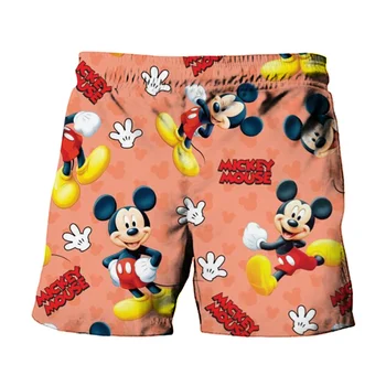 Летний Harajuku, новый бренд Disney, мужские купальники с милым рисунком Микки и Минни в стиле Аниме, пляжные шорты, модные повседневные детские шорты