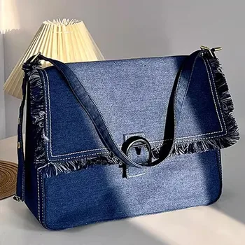 Универсальная джинсовая женская сумка в стиле Ретро 2023, модная высококачественная женская сумка с кисточками, сумка подмышками, сумка через плечо