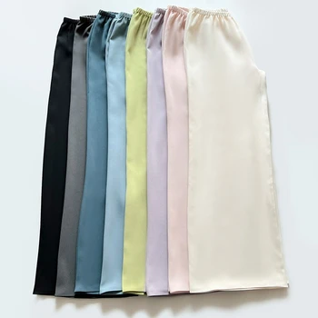 2023 Осенние Женские Ацетатные Воздушные Широкие брюки с эластичной резинкой на талии, повседневные Девятиточечные Длинные брюки