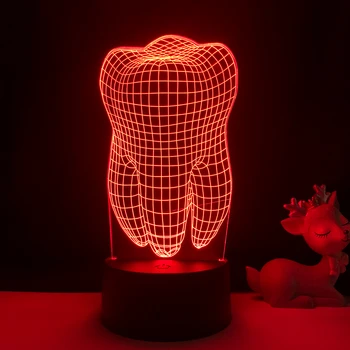 Иллюзионная Фигурка Зуба 3D LED Night Light Красочная Атмосфера Детской Спальни 16 Цветов Сенсорная Настольная Крутая Лампа в Подарок Стоматологу