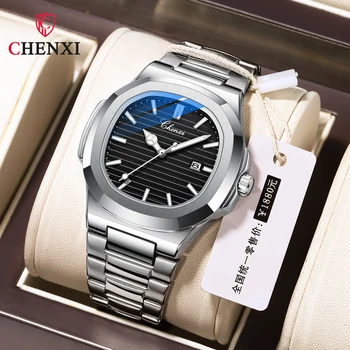 CHENXI 2023 Новые мужские деловые часы топового люксового бренда, кварцевые мужские часы из нержавеющей стали, водонепроницаемые светящиеся наручные часы