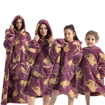 Подходящая одежда для мамы и дочки, Зимняя толстовка-одеяло оверсайз для взрослых, сверхдлинные теплые детские толстовки из флиса шерпа, толстовка