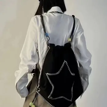 Тренд 2023 года, новые звездные черные рюкзаки, женские Y2k, сумка на шнурке в стиле харадзюку, модная диагональная сумка большой емкости