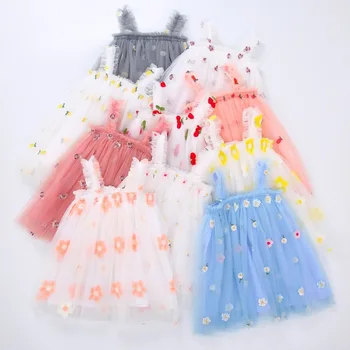 2023 Новое платье для маленьких девочек, Модные подтяжки, Вышивка, Маленькие Цветочные Милые платья принцессы, Юбка для девочки на 1 День рождения, подарок
