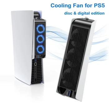 Модернизированный вентилятор охлаждения со светодиодной подсветкой, бесшумный вентилятор охлаждения для игровых аксессуаров Playstation 5 Disc & Digital Edition