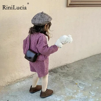 RiniLucia 2023 Новые комплекты одежды для маленьких девочек Осенние детские свитера из однотонной вязки, шорты, костюмы, детские костюмные наряды