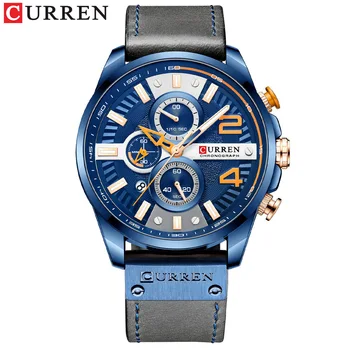 Мужские часы Curren, высококачественные водонепроницаемые мужские наручные часы с хронографом, Светящиеся Кожаные мужские кварцевые часы, повседневные часы