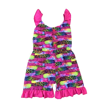 Новая одежда для бутика для девочек, летний комбинезон для девочек с леопардовым цветочным принтом для окрашивания галстуков