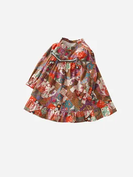 Платье принцессы для маленьких девочек, Осень-Весна, шикарная Модная юбка с круглым воротником в полоску, Мягкая одежда с рисунком Слона