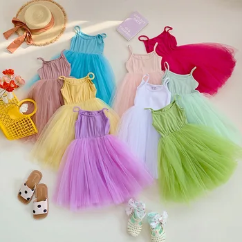 Летнее платье принцессы для девочек от 1 до 6 лет, элегантное платье без рукавов с открытыми плечами, одежда для малышей, милый пляжный сарафан