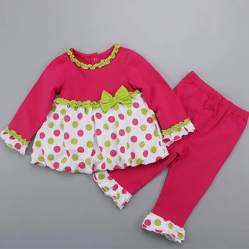 Комплекты одежды для маленьких девочек в горошек, блузка, брюки, наряды из 2 предметов, костюмы с бантом на осень-весну