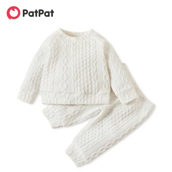 PatPat Для маленьких мальчиков/девочек, 2 шт., детские комплекты из 95% хлопка, имитация вязания с длинными рукавами, детские комплекты
