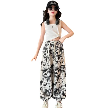 Детская одежда Жилет + брюки Одежда для девочек Одежда с цветочным рисунком Для девочек Повседневный стиль Детский костюм 6 8 10 12 14