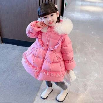 Пальто для девочек, хлопковый ветрозащитный зимний костюм 2023, привлекательная верхняя одежда больших размеров, детская одежда