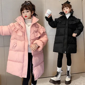 Пуховик для девочек, хлопковая ветровка, верхняя одежда 2023 года, розовая теплая утепленная бархатная зимняя лыжная одежда больших размеров, детская одежда