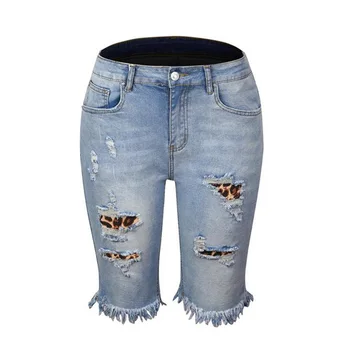 Женские джинсовые шорты, Модные джинсы с высокой талией и отверстиями до половины длины, Летние джинсовые шорты для стирки, несколько стилей