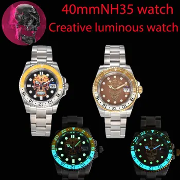 40 мм креативные мужские часы с ночным свечением класса Люкс с автоматическим управлением NH35A Корпус из нержавеющей стали Сапфировое стекло Водонепроницаемые часы