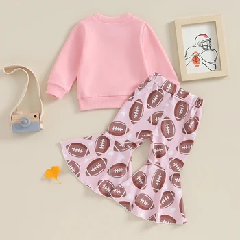 Одежда для игр для маленьких девочек, футболки с длинным рукавом, толстовка с надписью и футбольными расклешенными штанами, комплект из 2 предметов