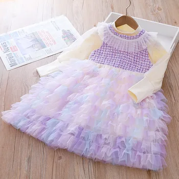 Комплект из двух предметов Для девочек, Осень 2023, Новое Платье Принцессы и Нижняя футболка, Высококачественная Одежда для Дня Рождения