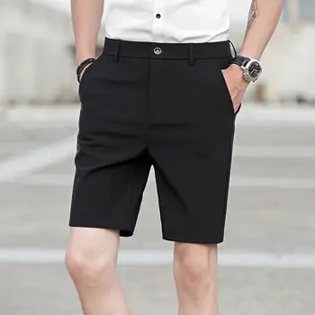 Мужские брюки для костюма с пятью точками, Корейские повседневные Черные прямые шорты для костюма с пятью точками для студентов мужского пола, облегающие костюмные брюки