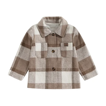 Осенняя детская рубашка на пуговицах для маленьких мальчиков и девочек, куртка, повседневный кардиган в клетку с принтом, пальто с длинными рукавами, весенне-осенняя верхняя одежда
