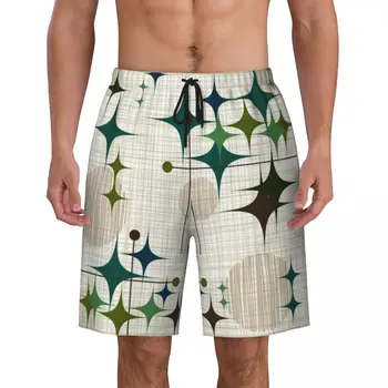 Абстрактные минималистичные геометрические плавки эпохи Эймса, мужские быстросохнущие пляжные шорты, современные купальники середины века, пляжные шорты.