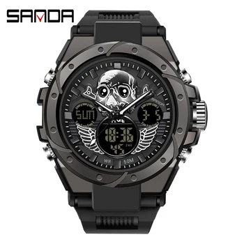 Цифровые часы бренда SANDA для мужчин, кварцевые электронные часы 2Time, секундомер, хронограф, роскошные мужские наручные часы с датой