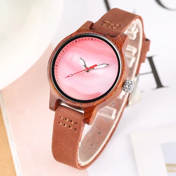 Женские кварцевые наручные часы из натурального стильного дерева, тонкий ремешок из натуральной кожи, очаровательный цвет, минималистичный круглый циферблат, женские часы