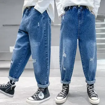 Детская одежда для мальчиков Мешковатые джинсы для мальчиков для подростков Детские брюки Брюки Для больших детей от 11 до 12 лет Летняя одежда Брюки