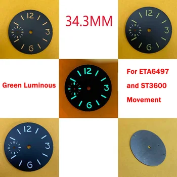 Детали для вставки циферблата 34,3 мм Зеленый светящийся циферблат для часов ETA6497 / ST3600 Механизм Часы Модифицированные Аксессуары Запчасти для ремонта