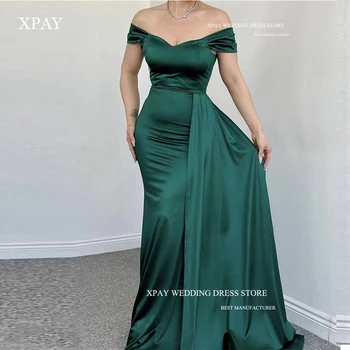 XPAY, сексуальные платья с открытыми плечами, Зеленые платья русалки для выпускного вечера, Атласные арабские женские вечерние платья, вечернее платье Vestido de fiesta