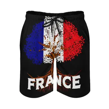 Мужские пляжные шорты Аниме Повседневный флаг Франции Дерево Флаг Франции Дышащий Быстросохнущий Винтажный Повседневный Регулируемый шнурок Свободный Str