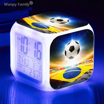 7 Цветов Меняющийся Футбольный Светодиодный Будильник Soccer Despertador Детские Подарки На День Рождения Студенческая Комната Таймер Пробуждения Портативные Настольные Часы