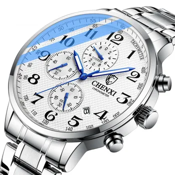 Многофункциональные мужские кварцевые часы с тремя ушками и шестью иглами из нержавеющей стали, модные деловые минималистичные кварцевые часы для мужчин.