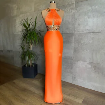 Элегантные вечерние платья Русалки из оранжевого атласа, блестящие платья Arabia, плиссированные блестящие пайетки, платье для выпускного вечера в Дубае, платья знаменитостей