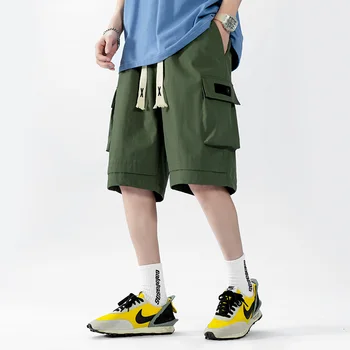 Летние Дышащие мужские шорты-карго из Ледяного шелка, спортивные пятицентовые шорты на открытом воздухе, тактические рабочие шорты Большого размера 10xl длиной до колена