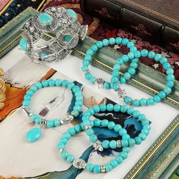 Браслет из бисера, женский набор, бирюзовый браслет в богемном этническом стиле