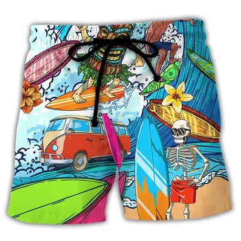 Мужские шорты для купания с 3D принтом Черепа, штаны для серфинга, шорты, детские пляжные плавки, быстросохнущие шорты для мальчиков на Гавайях