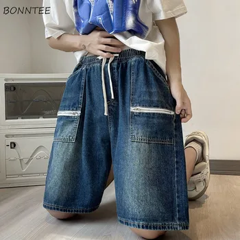 Винтажные шорты Мужские с большими карманами, подростковые джинсовые брюки в стиле хип-хоп, американская уличная одежда, Крутая мода, M-3XL, Выстиранная одежда Y2k