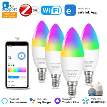 eWeLink Smart Wifi E14 Светодиодная лампа Zigbee Лампы RGB + CW + WW Европейская Свеча Светодиодные Лампочки Работает С Alexa Google Home Алиса Яндекс