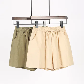 2023 Летние Женские хлопчатобумажные льняные шорты, Свободные повседневные шорты, женские литературные Широкие брюки, Однотонные женские короткие брюки S-XL