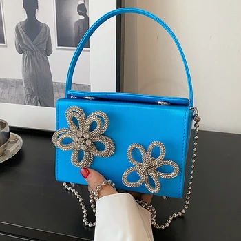 Вечерняя сумочка с блестящим бриллиантовым цветочным дизайном, модная сумочка, женская мини-сумка через плечо из искусственной кожи, клатчи с короткой ручкой.