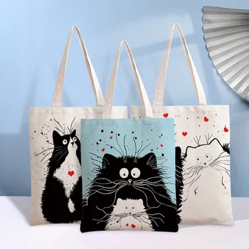 Складная хозяйственная сумка на плечо с милым мультяшным котом в японском стиле, сумка с животным принтом, сумка для хранения, дорожная сумка большой емкости